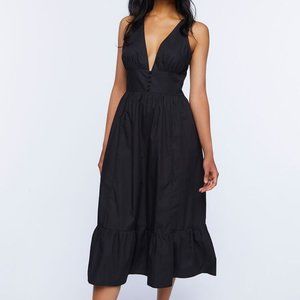 Plunging Black Midi Dress XXL